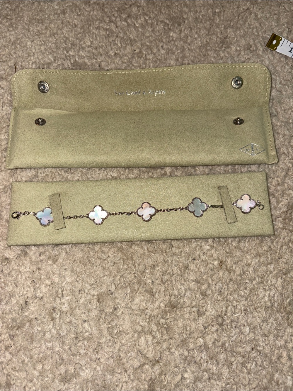 Mother-of-Pearl Clover Link Bracelet with Silver Tone Chain